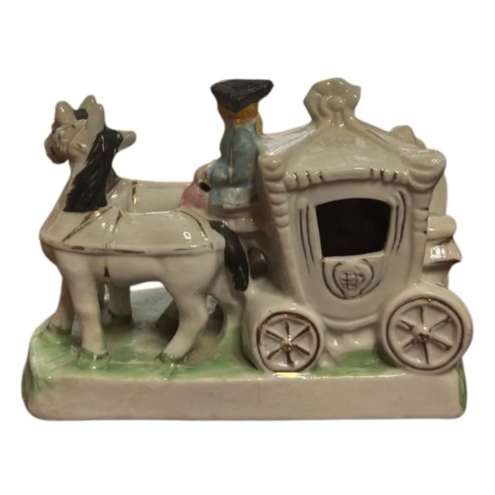 Vintage Courting Couple Horse Carriage Antique Porcelain Figurine Made in Japan